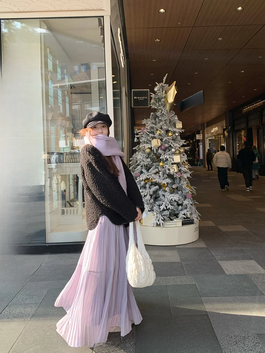 

Юбка CallmeEar Rain Mist Purple Wisteria плиссированная А-силуэта миди, свободная повседневная, с полным оборочным подолом, женская, весна-лето, длинная