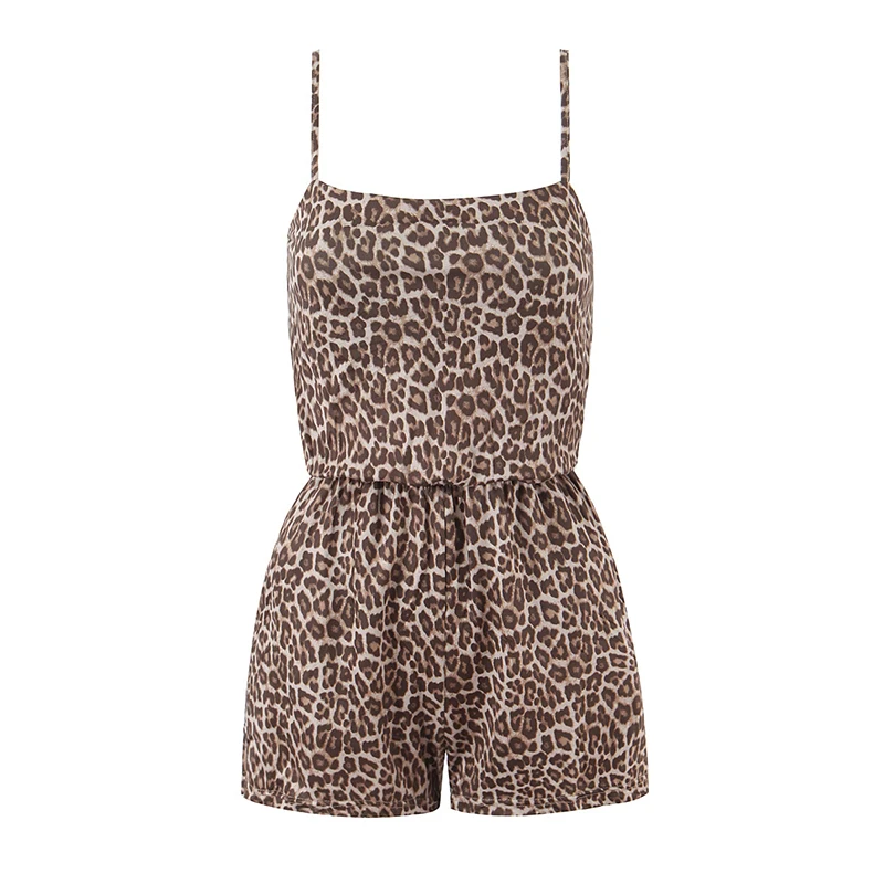 

YENKYE French Retro Leopard Print Sling Short Jumpsuit Women Casual Beach Vacation Summer Romper 2026