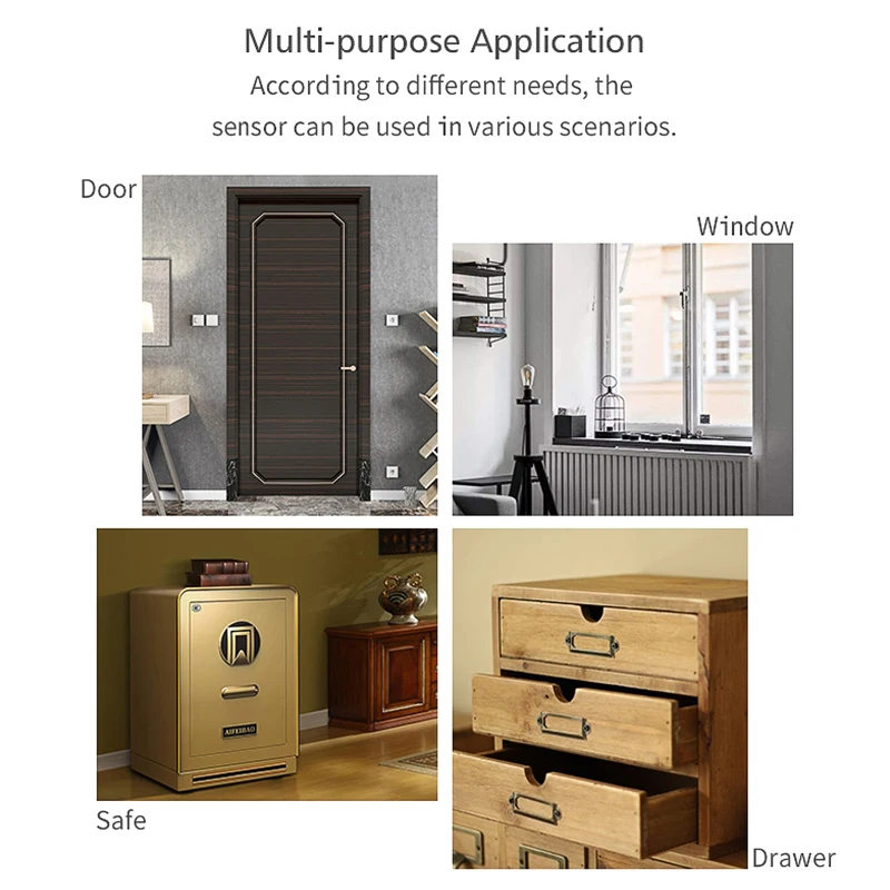 Tuya WiFi Door Open Close Detector Black Smart Life APP مستشعر نافذة الباب حماية أمن المنزل متوافق مع Alexa Google Home