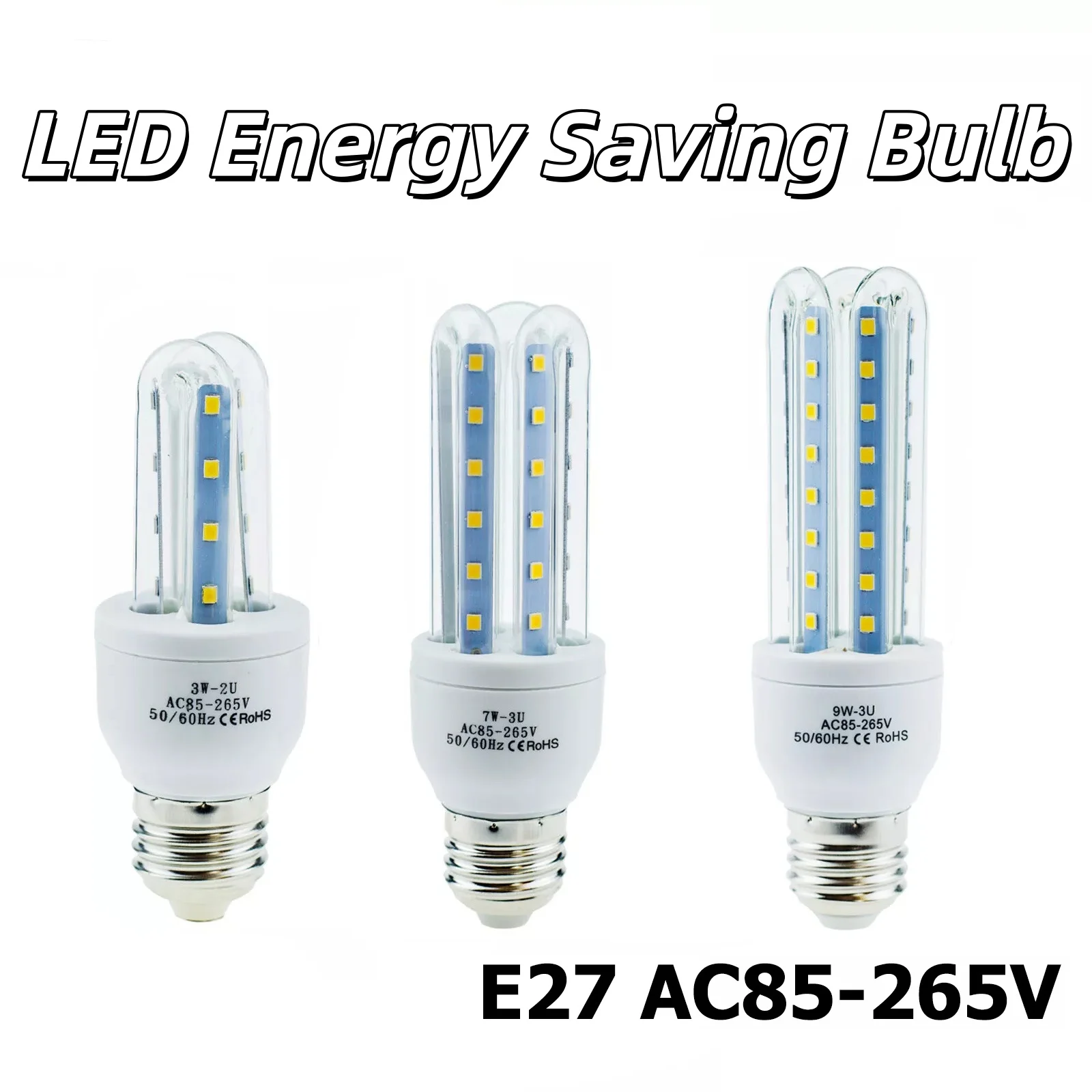 

E27 LED Corn Light Bulb U Tube Energy Saving Lights 110V 220V White Light For Pendant Lighting Cool White 6000K Chandelier Lamps