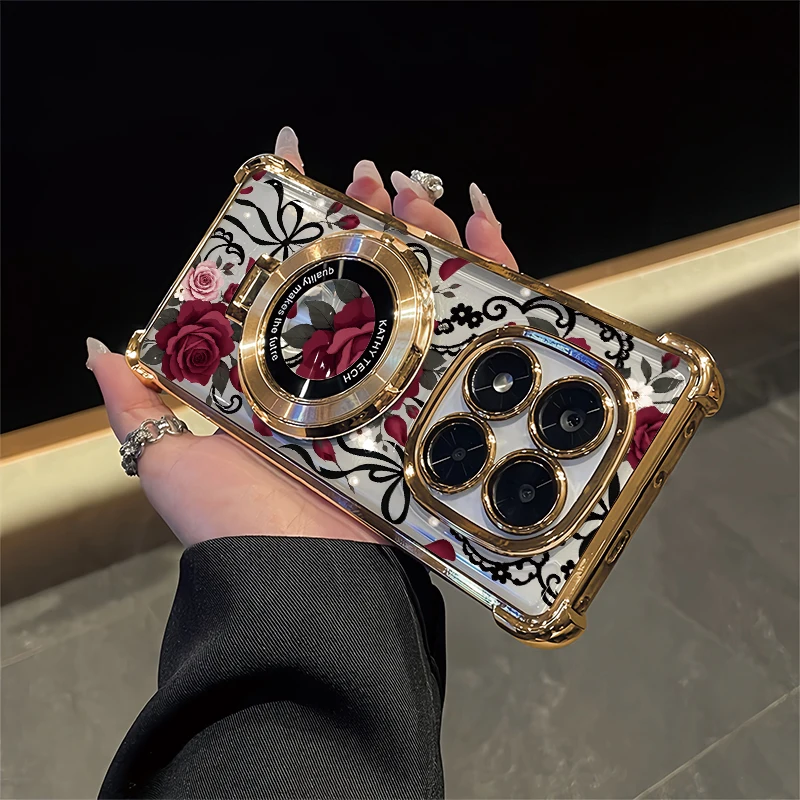 Vintage Rose Flowers Pattern Case For Huawei P40 Pro P30 Lite Nova 9 4e Four Corners Anti Drop Plating TPU Protective Cover Etui
