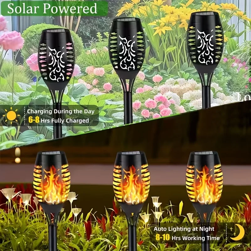 1-8Pack Solar Lights Flickering Flame Solar Torch Lights Waterproof Outdoor Solar Pathway Lights for Garden Patio Yard Landscape