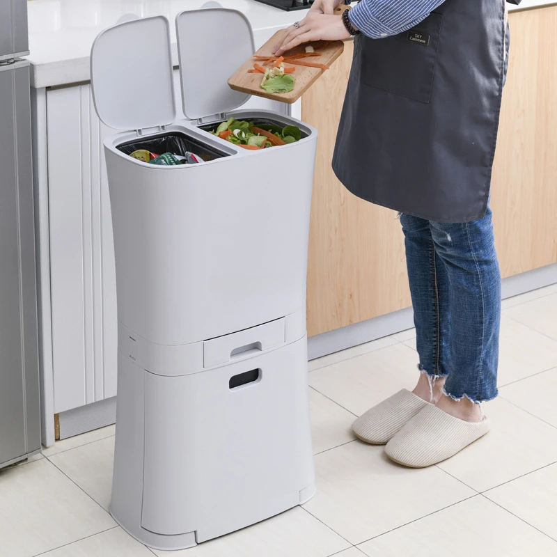 

3-layer Floor Saves A Lot of Dry and Wet Sorting Trash Can with Wheels Kitchen Trash Can Household Corner Trash Plastic Bin