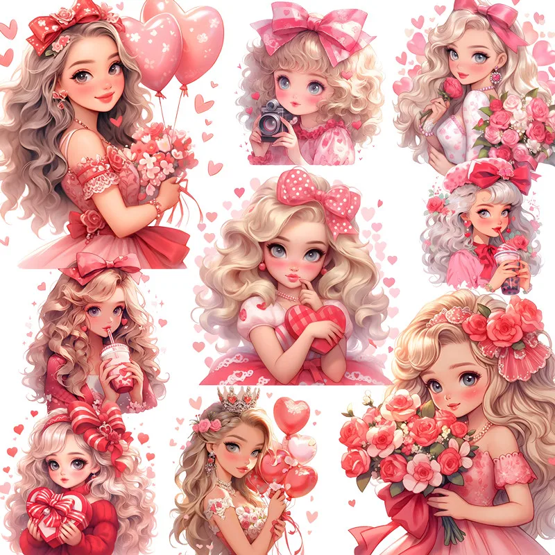 12Pcs/Pack Sweet Valentine's Day Girl Sticker DIY Craft Scrapbooking Album Junk Journal Decorative Stickers