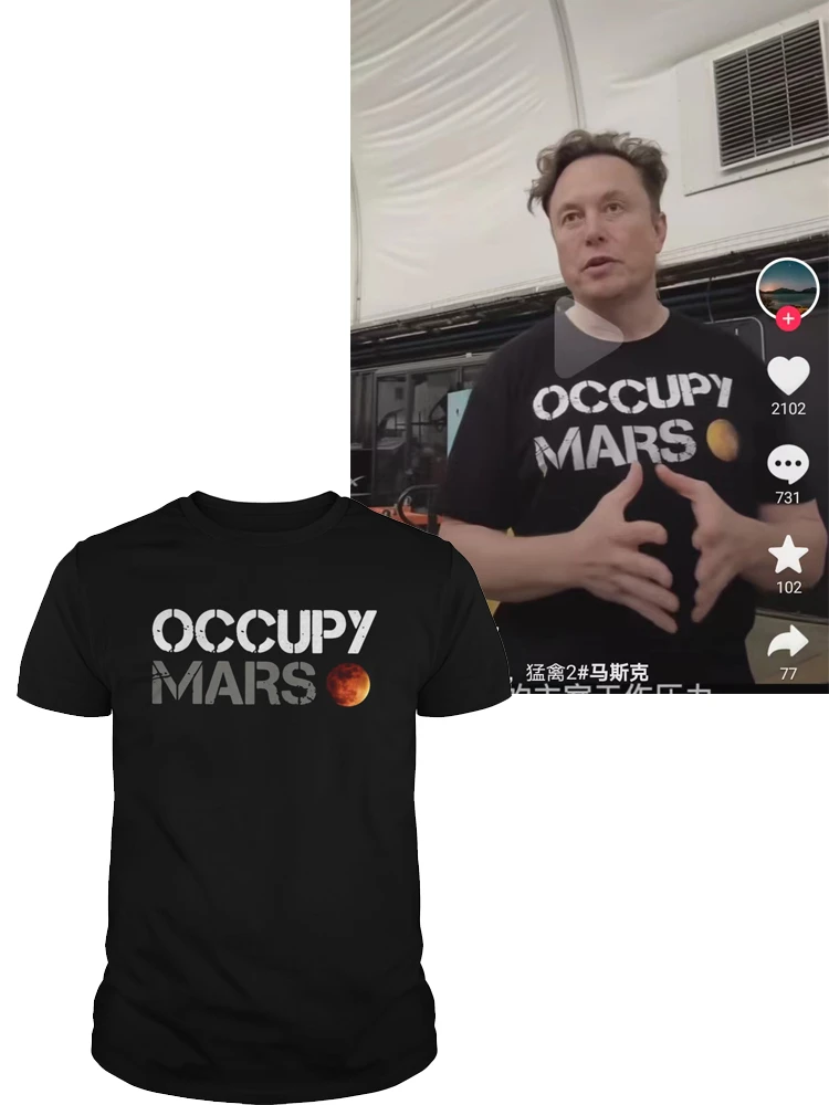 Elon Musk's T-shirts for Man Occupy Mars Game  T Shirt  Summer  Street Fashion  Streetwear Camisa Rinted T-shirt Top