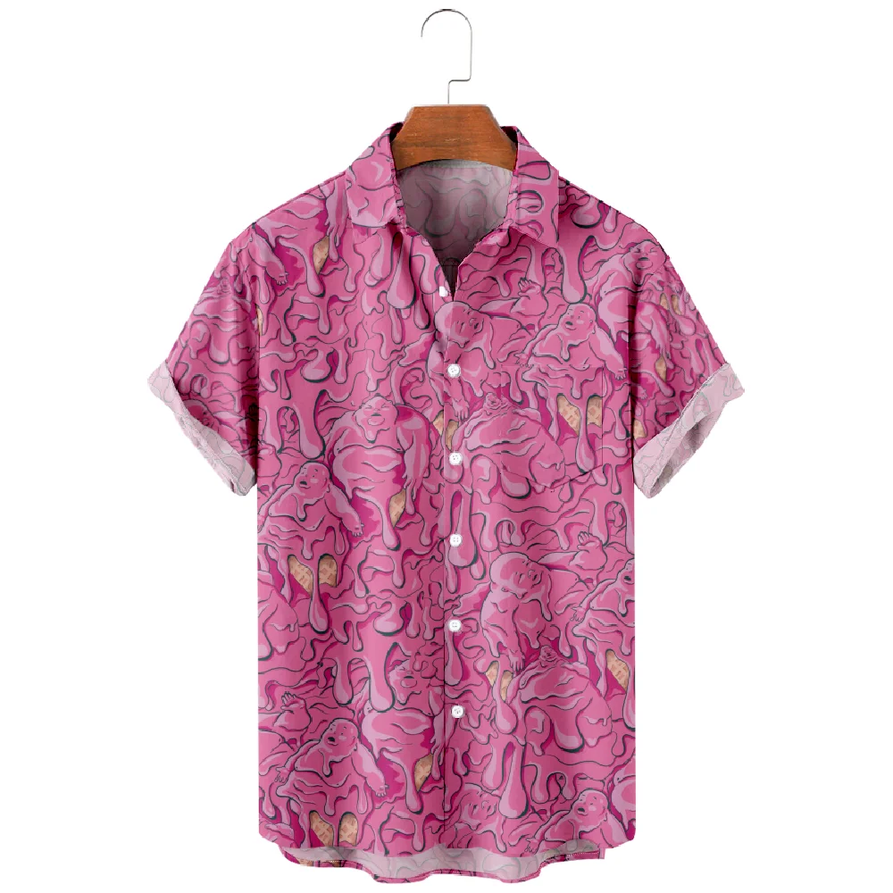 

Hawaiian Shirts for Men Vacation Melt Design Pink Shirts Short Sleeve Summer Beach Vacation Tops Breathable