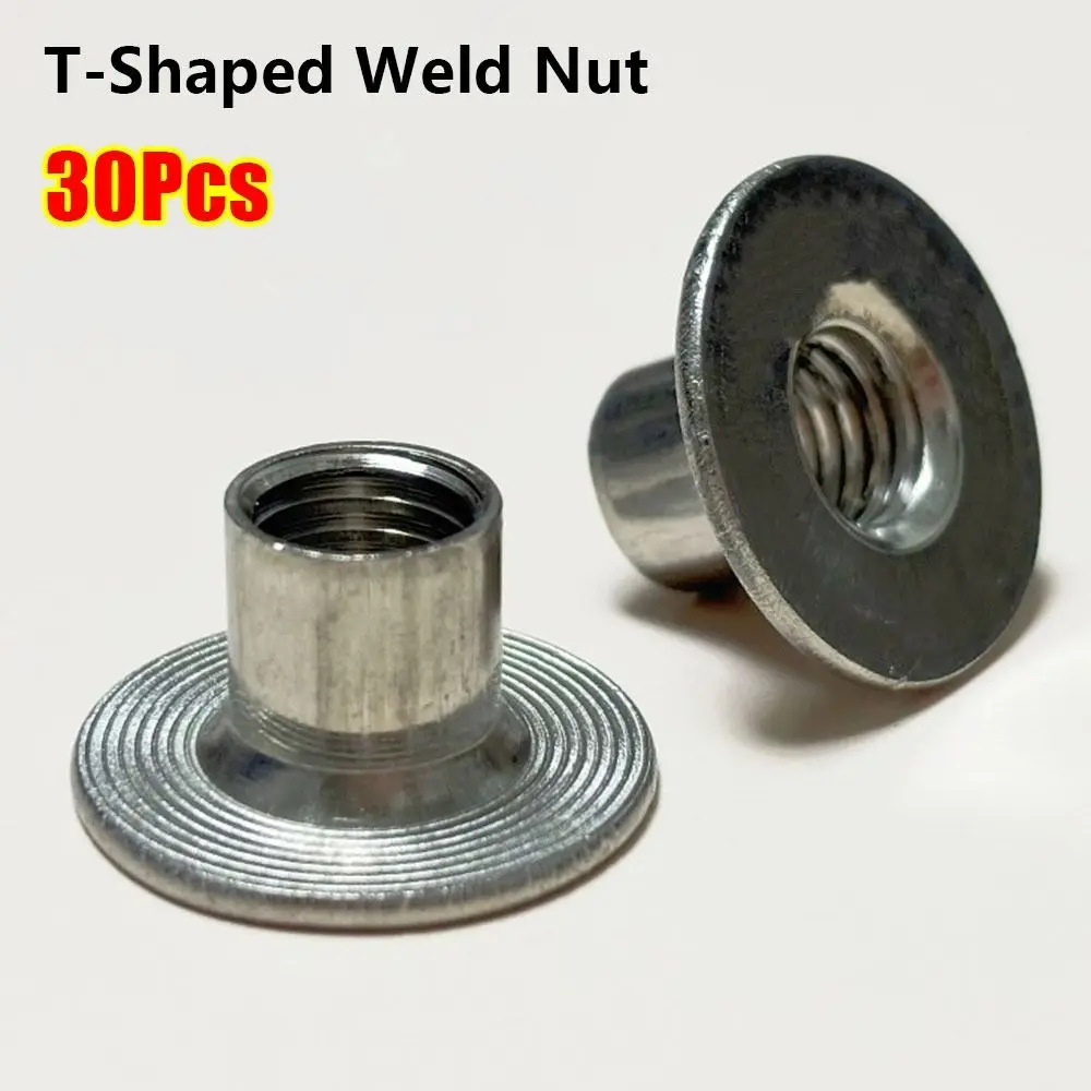 30Pcs M6 M8 Tee Nut Round Base Carbon Steel T-Shaped Weld Nut Female Thread Through Hole Flange Insert Nut