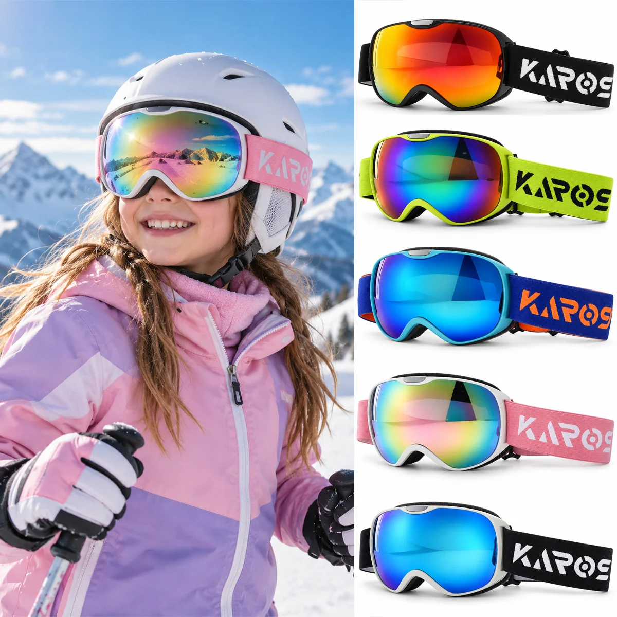 Kids Ski Goggles Double Layer Anti-Fog UV400 Snowboard Glasses Snow Protection for Boys Girls Skiing Snowmobile Sports Eyewear