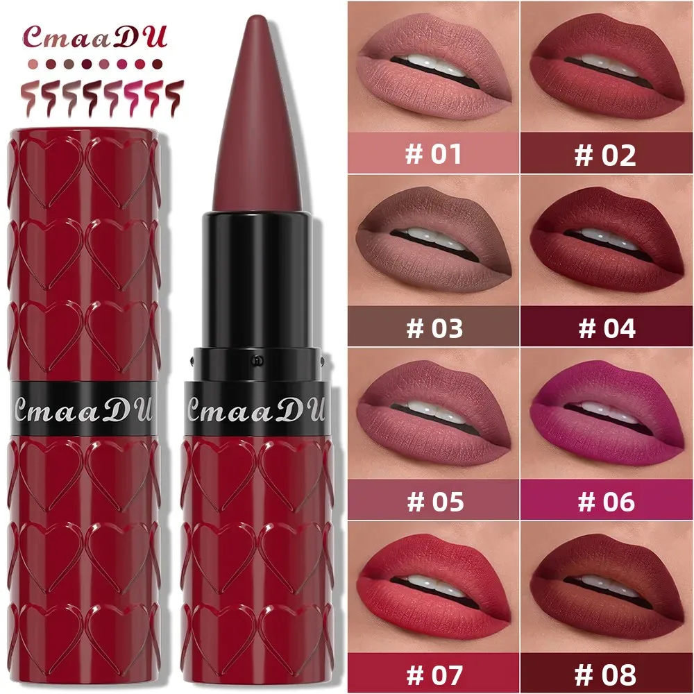 Matita per rossetto marrone rosso nudo sexy Velluto opaco Non appiccicoso Lucidalabbra solido impermeabile a lunga durata Trucco per labbra