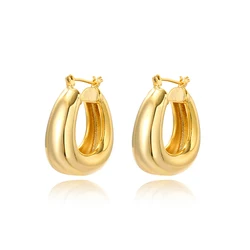 Gold Plated Smooth Metal Chunky Hoop Earrings For Women Girls Fashion U Shape Thick Hoops Statement Earrings Punk Jewelry