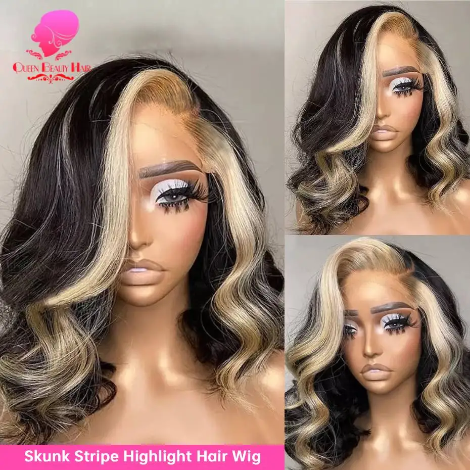 13x4 13x6 1B 613 Skunk Stripe Perücken Lace Frontal Perücke Brasilianische Körperwelle Lace Front Perücken Blonde Highlight Farbige Echthaarperücken – Detail 4