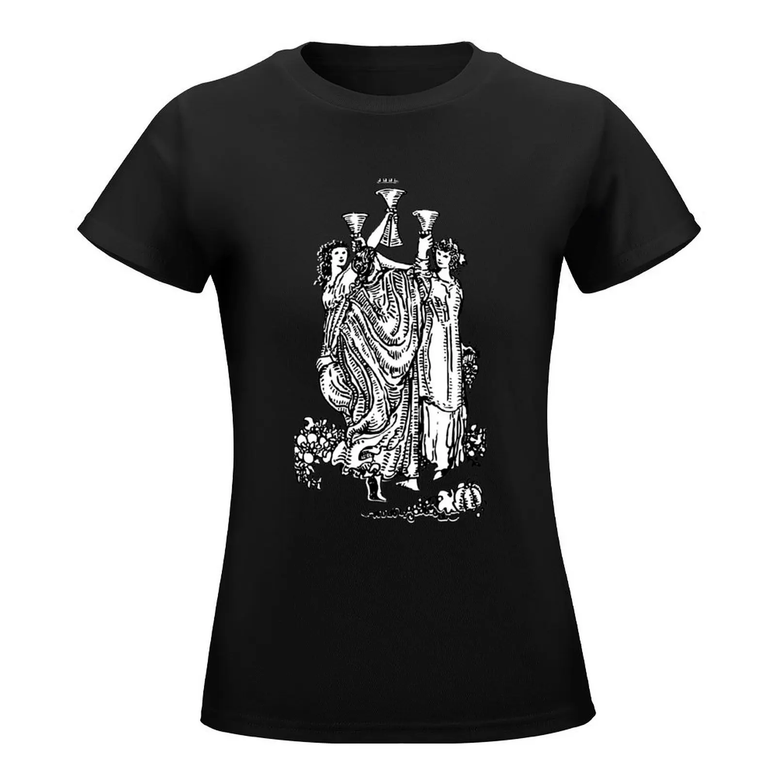 Tarot Card : 3 of Cups | Three of Cups | black & white | T-Shirt heavyweights cute clothes t-shirts for Women cotton