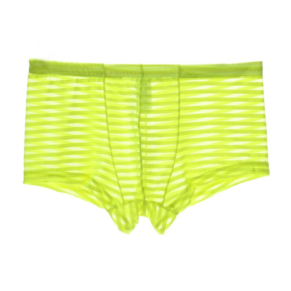 ملابس داخلية للرجال سراويل داخلية عالية التمدد وخفيفة الوزن ومنظور شبكي عادي وشفاف بلون سادة رفيع