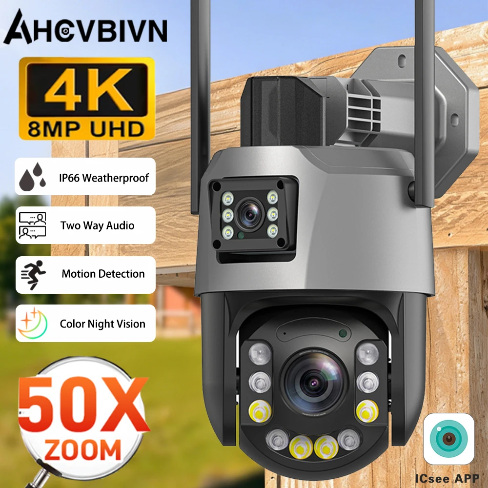 

Уличная PTZ-камера видеонаблюдения ICSEE APP WIFI 4K 8MP с двумя объективами, 50-кратным оптическим зумом и функцией обнаружения движения