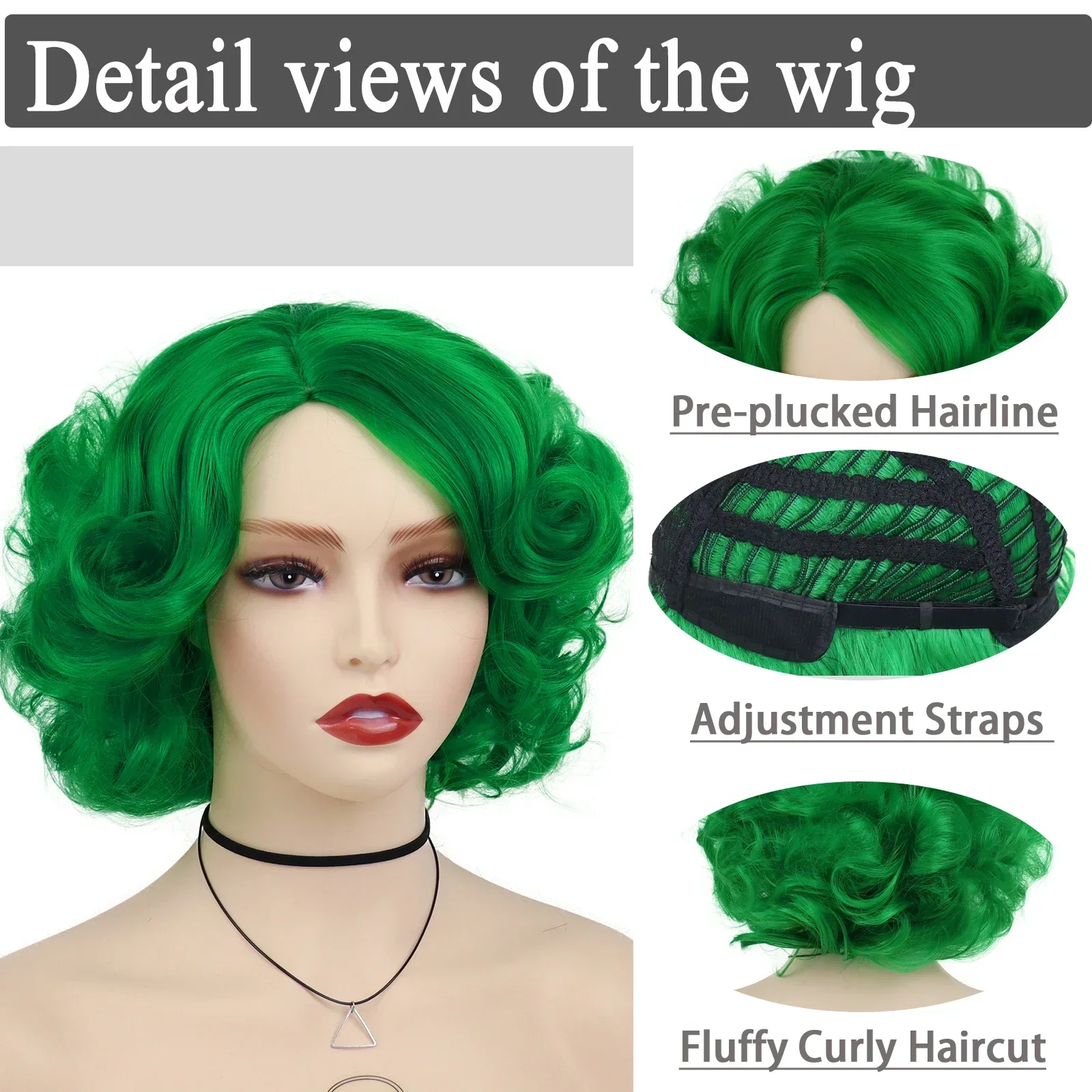 GNIMEGIL Cosplay Wig Green Wigs for Women Synthetic Short Curly Wig St. Patrick\'s Day Costume Party Harajuku Anime Lolita Wig