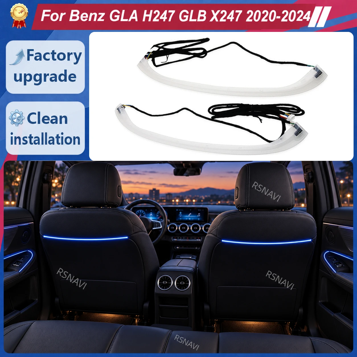 Seat Backrest Ambient Lights for Mercedes-Benz GLB X247 & GLA H247 2020-2024, Rear Passenger Cabin Interior Accent Lighting Trim