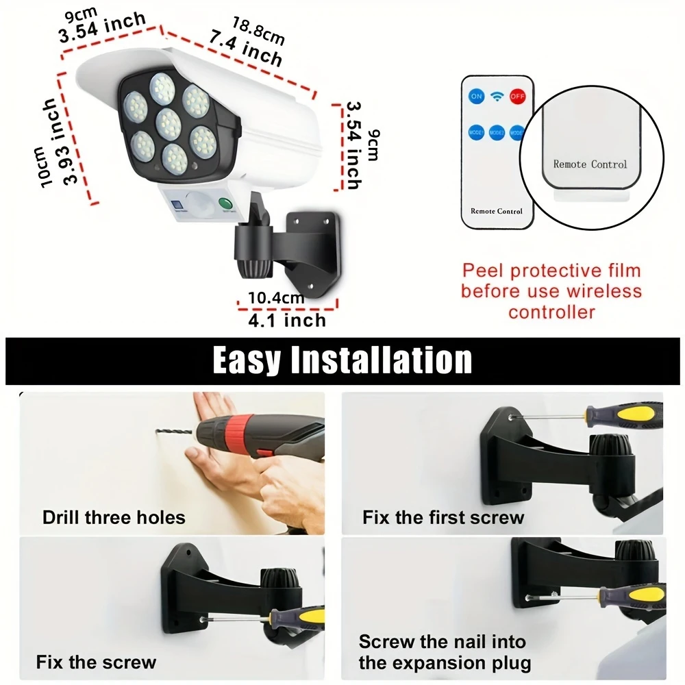 77 led sensor de movimento ao ar livre luz solar à prova dwireless água sem fio simulação monitor sonda luz parede para varanda jardim terraço rua