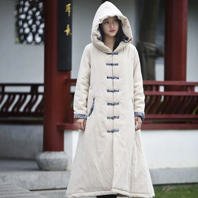 Ancient Costume Traditional Chinese Clothing Cotton And Linen With Hood Meditation Robe 116 MN3