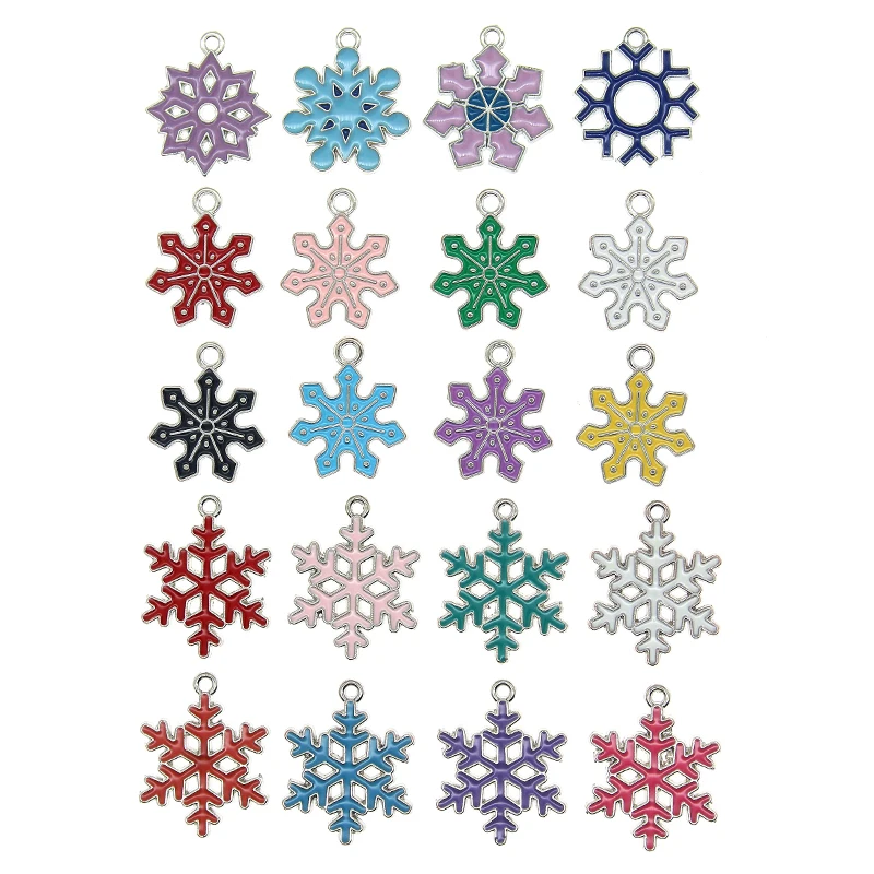 10pcs Christmas Series Bright Colors Snowflake Enamel Snow Charms Metal Pendants DIY Earring Jewelry Floatings Fit Accessories