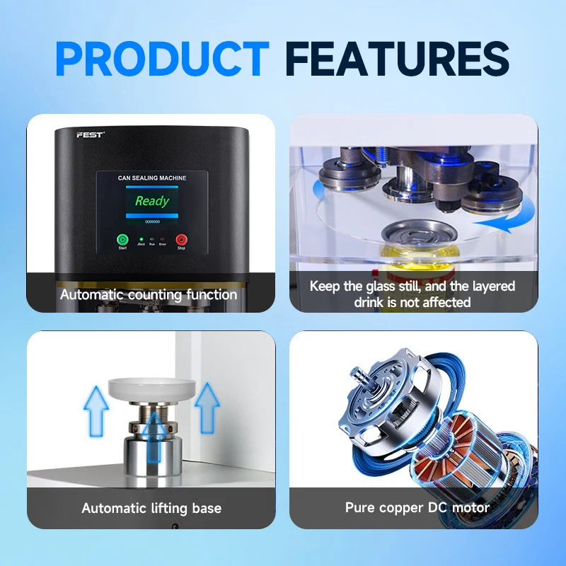 FEST Commercial  Plastic Jars Aluminum Intelligent  Can Sealer Machine Beverage Juice Automatic Can Sealing Machine