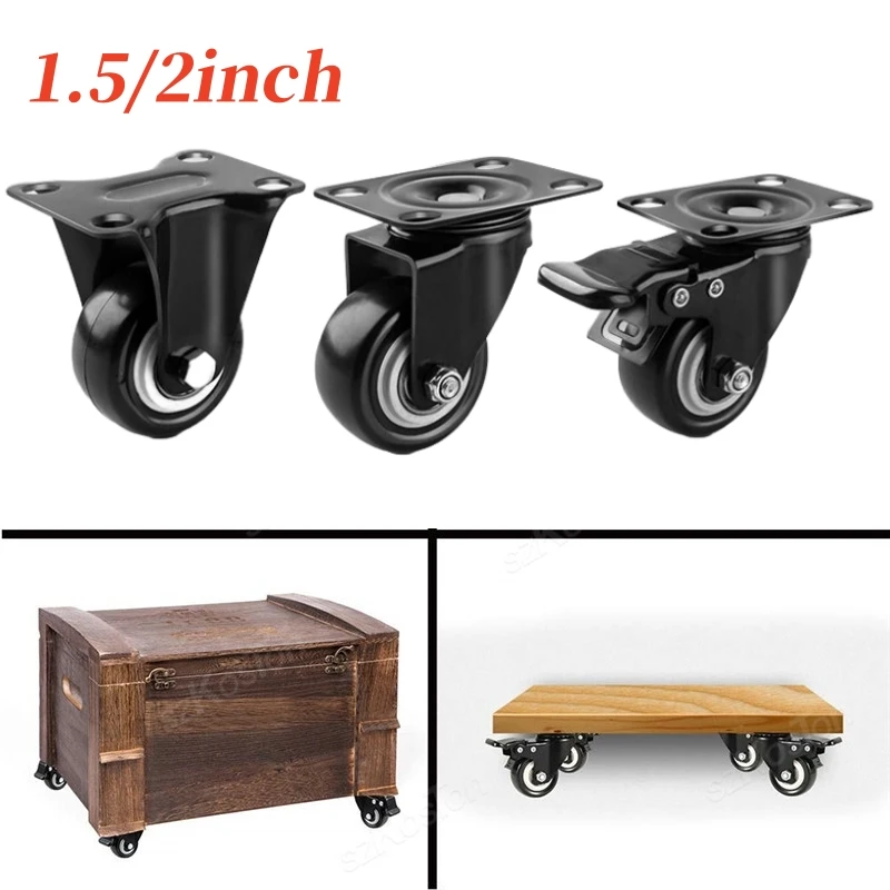 1.5/2 Inch Dia Heavy Duty 200KG Black PP 360° Swivel Castor Wheels Trolley Furniture Industrial Caster Pack of 4