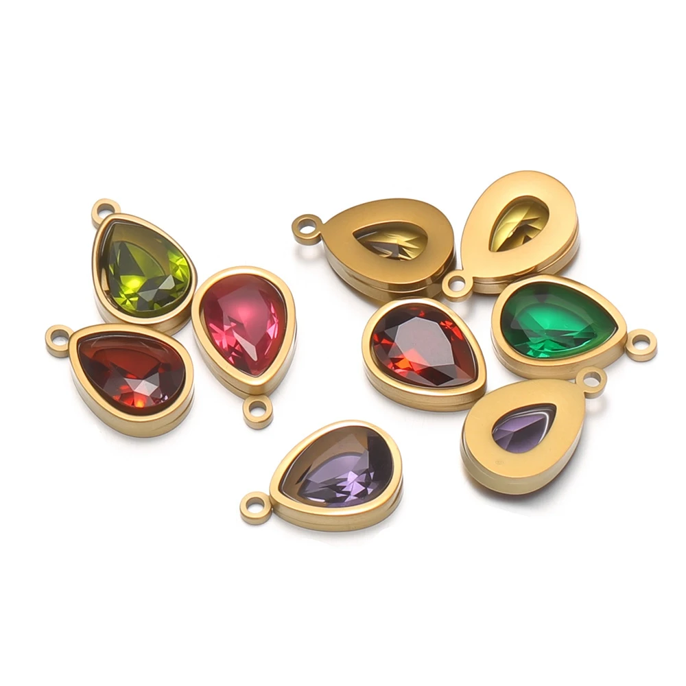 10Pcs Stainless Steel 12 Months Birthstone Pendants Zircon Necklace Charms for DIY Jewelry Bracelet Making Birthday Party Gifts