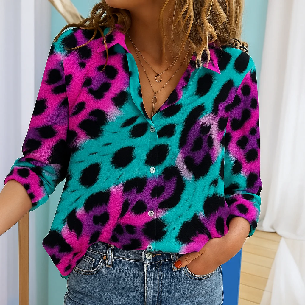 

2025 Trendy Women's Sexy Leopard Print Long Sleeve Shirt Elegant Office Blouse Chic Casual Top Autumn Stylish Female Tops