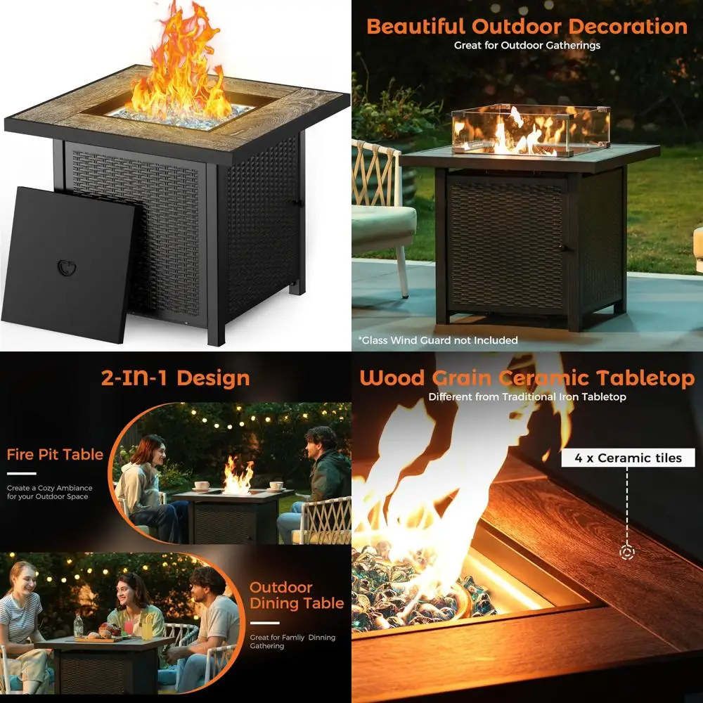 

Propane Fire Pit Outdoor 50000 BTU Square 30 Inch Patio Backyard Heating Table for Outdoor Living