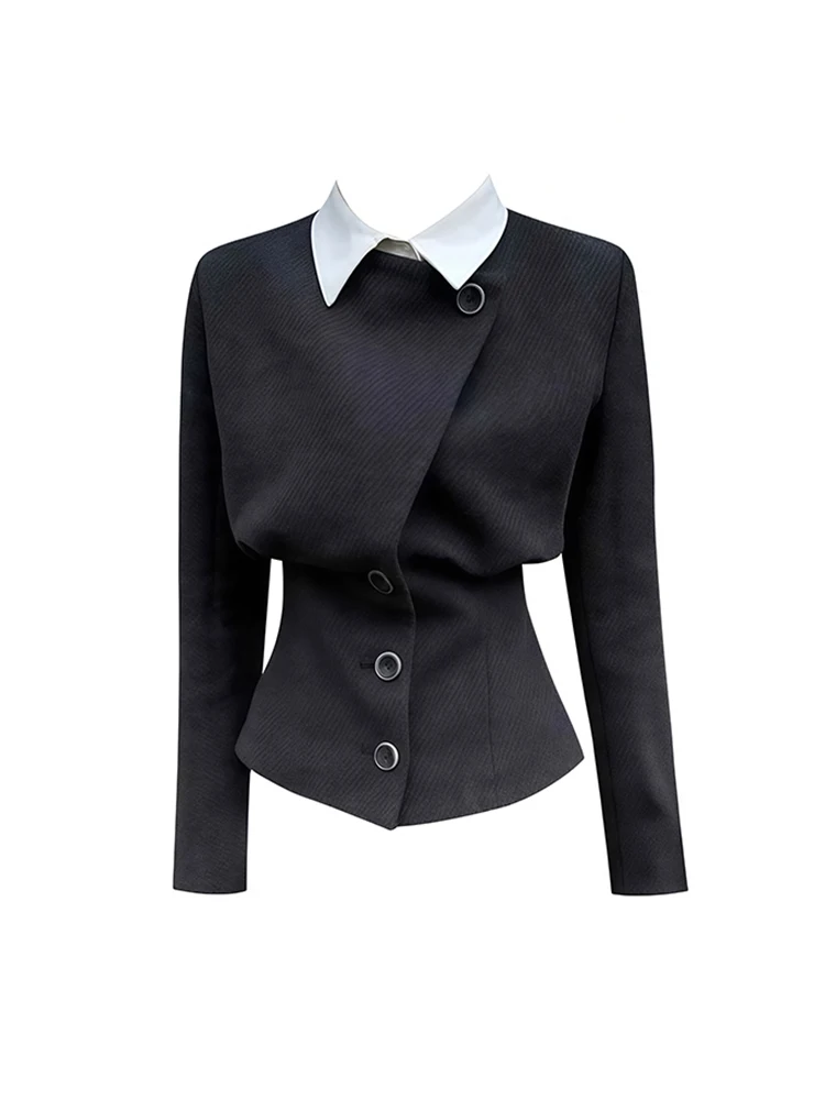 

Серый твидовый укороченный жакет для женщин: осенне-зимняя новинка в стиле Rich Girl, с подкладкой, приталенный крой, корейский стиль, рубашечный фасон