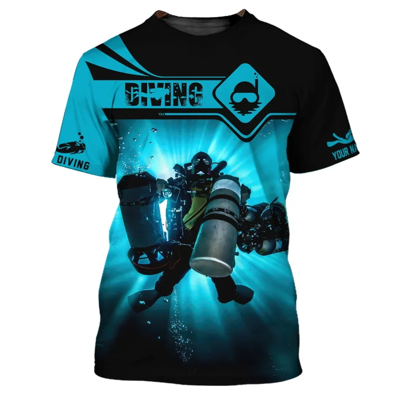 Custom Name Scuba Diving Tshirt For Men Full Print Short Sleeve Round Neck Tshirts For Scuba Diving Lovers Men's Sport Tees Top
