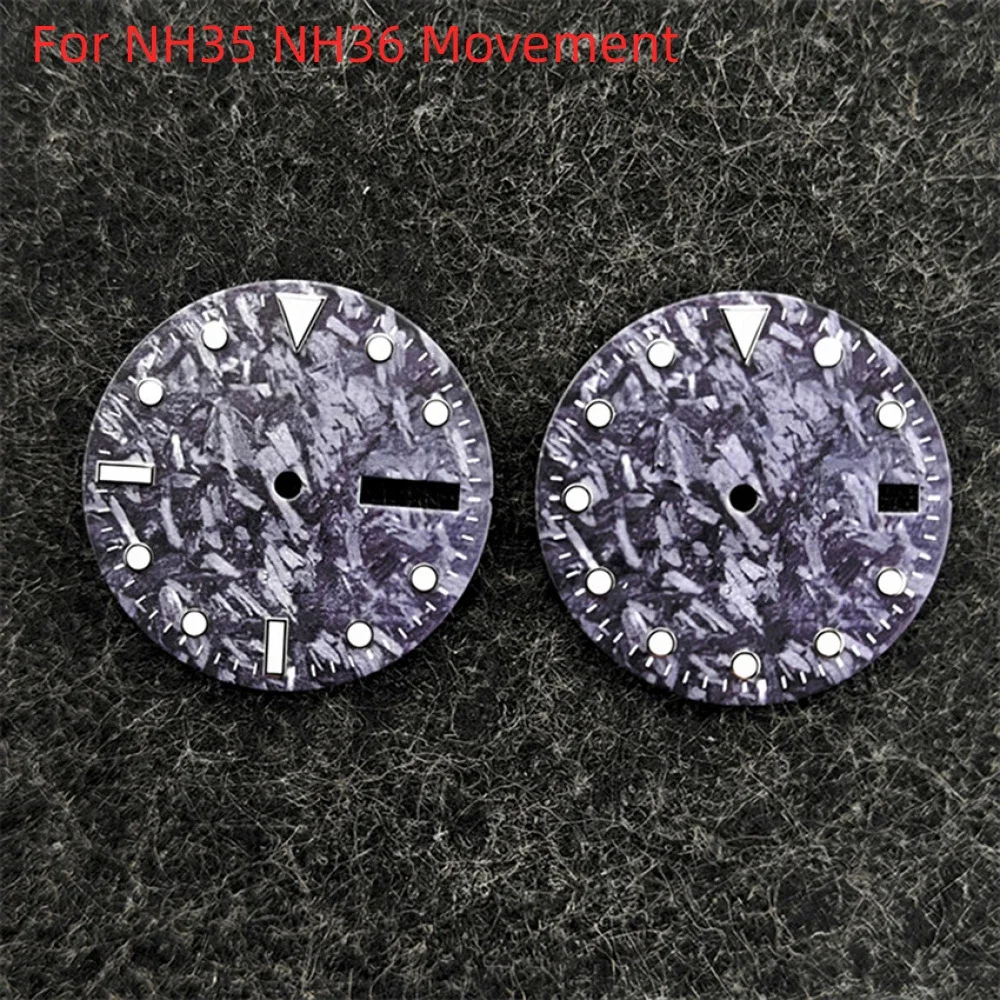 28.5MM Watch Dial Black Carbon Brazed Vertical Pattern Watch Faces for NH35 NH36 Movement C3/BGW9 Green Luminous