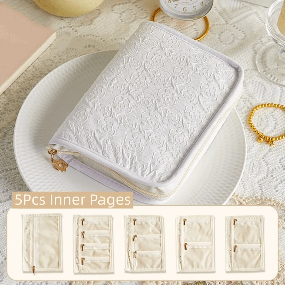 

Fashion Travel Jewelry Organizer Rose Pattern Large Capacity Jewelry Storage Bag 5Pcs Inner Page Delicate Jewelry Display Case