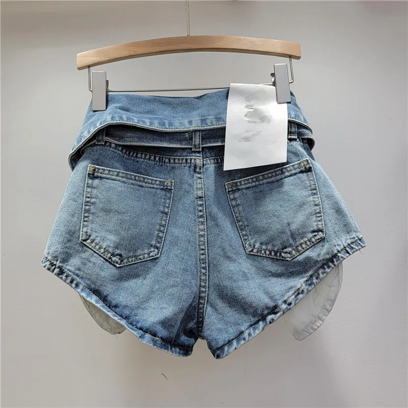Sexy Hole Tassel Retro Denim Shorts Womens 2026 Summer Fashion High Waist Distressed Blue Jeans Shorts Female Hot Pant With Belt