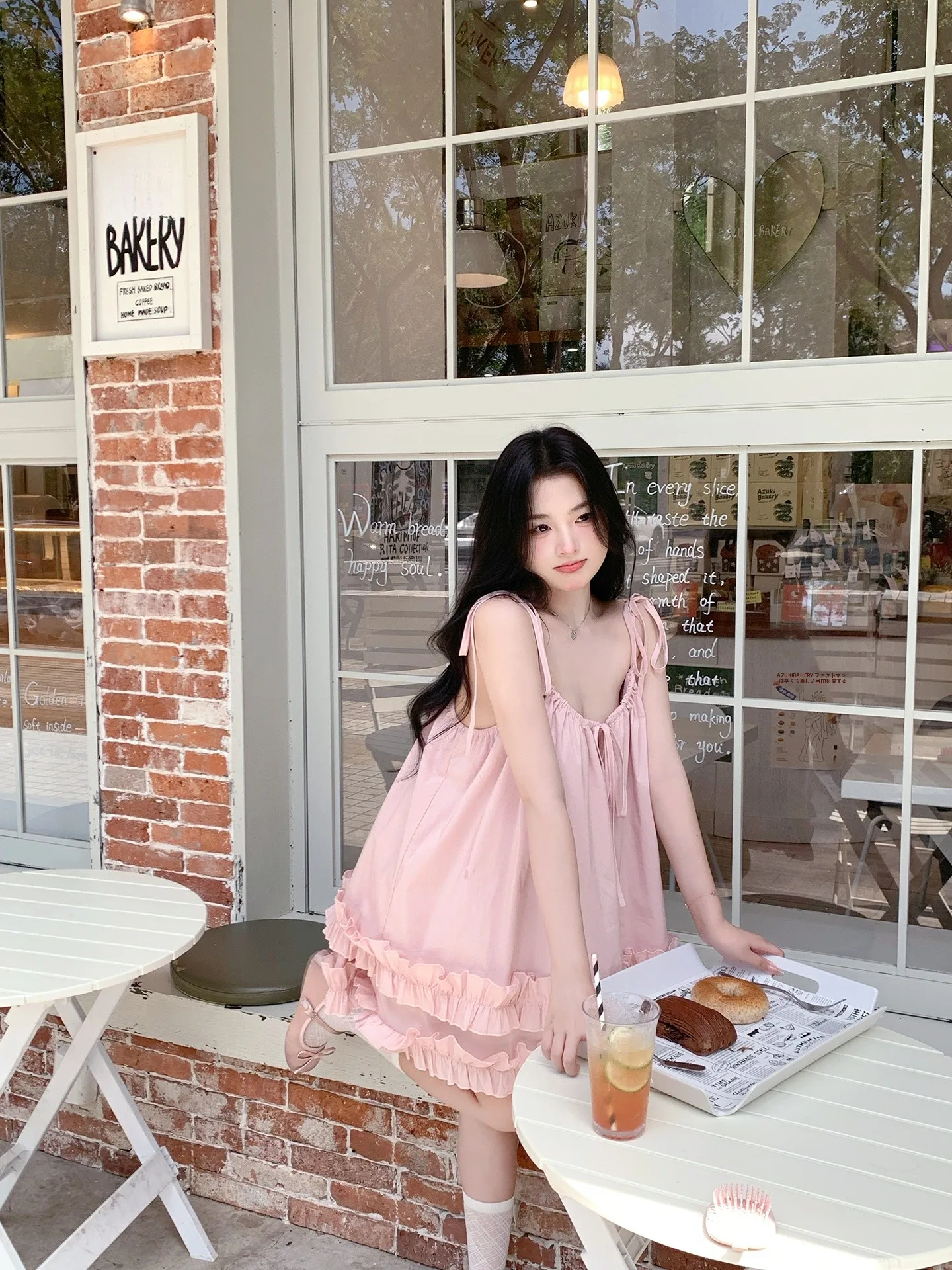 

Pink Ruffle Trim Halter Dress Women's Summer New Pure Desire Style Casual Loose Fit Daily Wear Sweet Style Sleeveless Dress