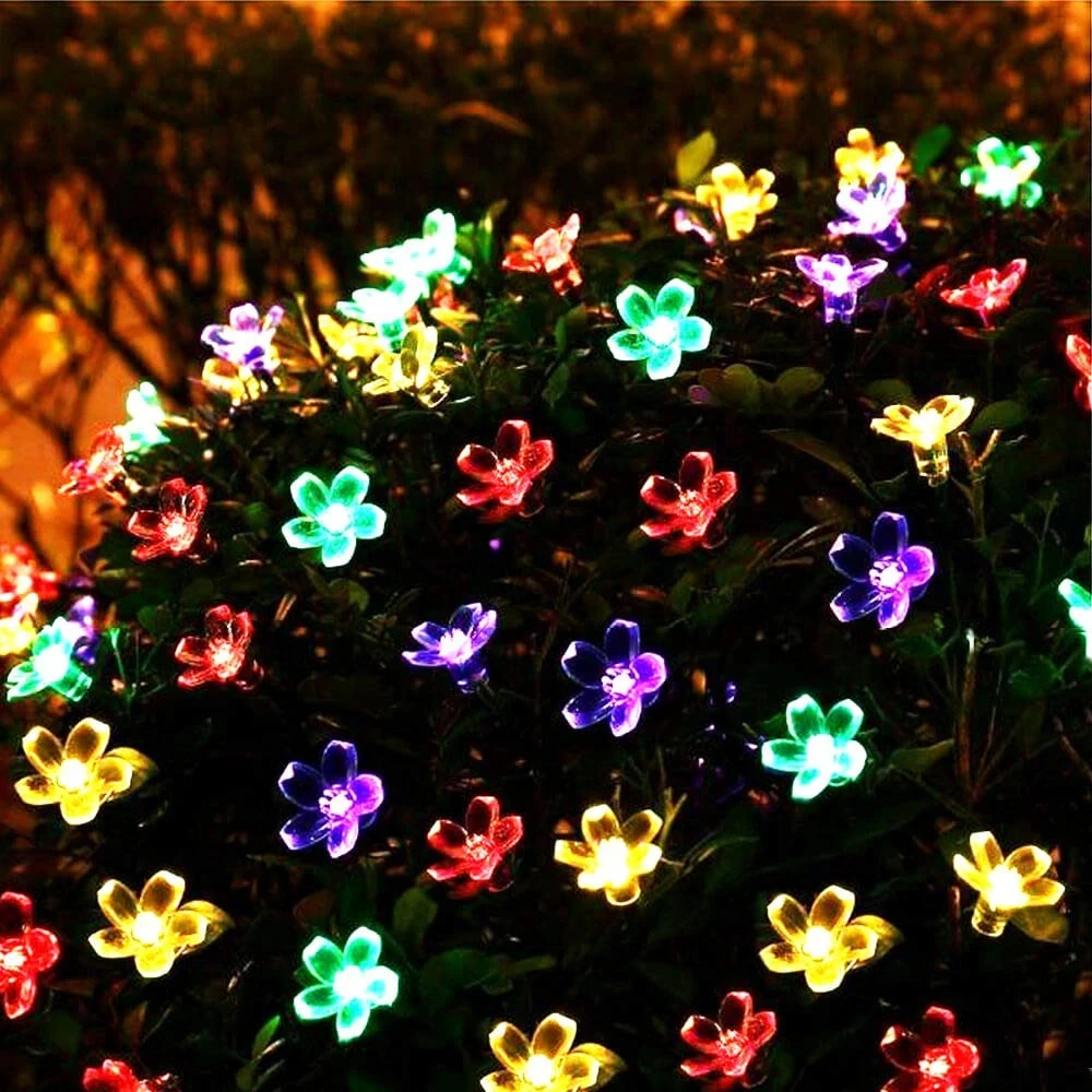 Guirnalda de luces LED solares para exteriores, luces de hadas impermeables, flores de cerezo, luz Linda para jardín, árbol, Patio, fiesta