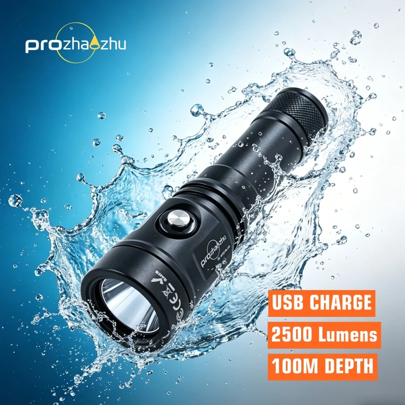 torcia-subacquea-prozhaozhu-dl-b50-plus-nera-2500-lumen-usb-c-impermeabile-ip68-luce-subacquea-fino-a-100m
