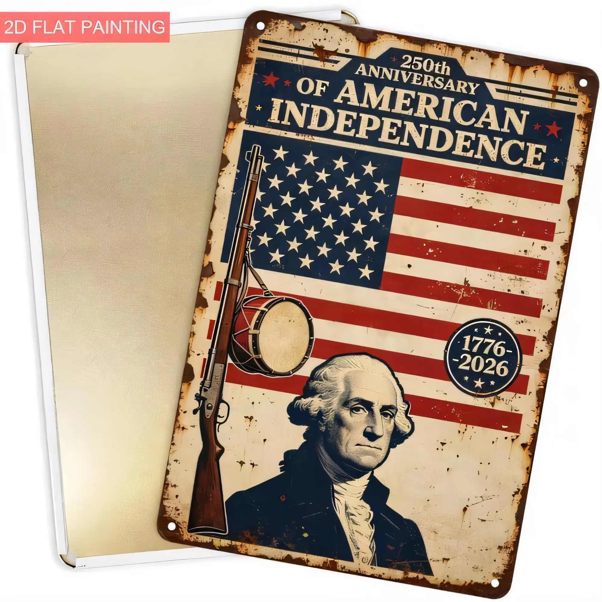 Tin Sign Vintage 250th Anniversary Of American Independence 1776-2026 Metal Tin Poster Retro Patriotic Eagle Flag Theme Wall Dec