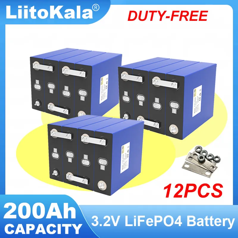 12pcs LiitoKala 3.2V 200Ah LiFePO4 Battery Lithium iron phosphate batteries For Campers Golf Cart Off-Road Solar Wind TAX FREE