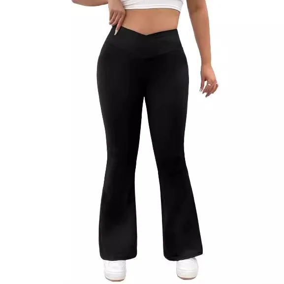 

2025 Women's Plus Size Flare Pants Solid Color V Waist Butt Lifting Bell Bottom Yoga Pants Skinny Leggings Casual Long Trousers