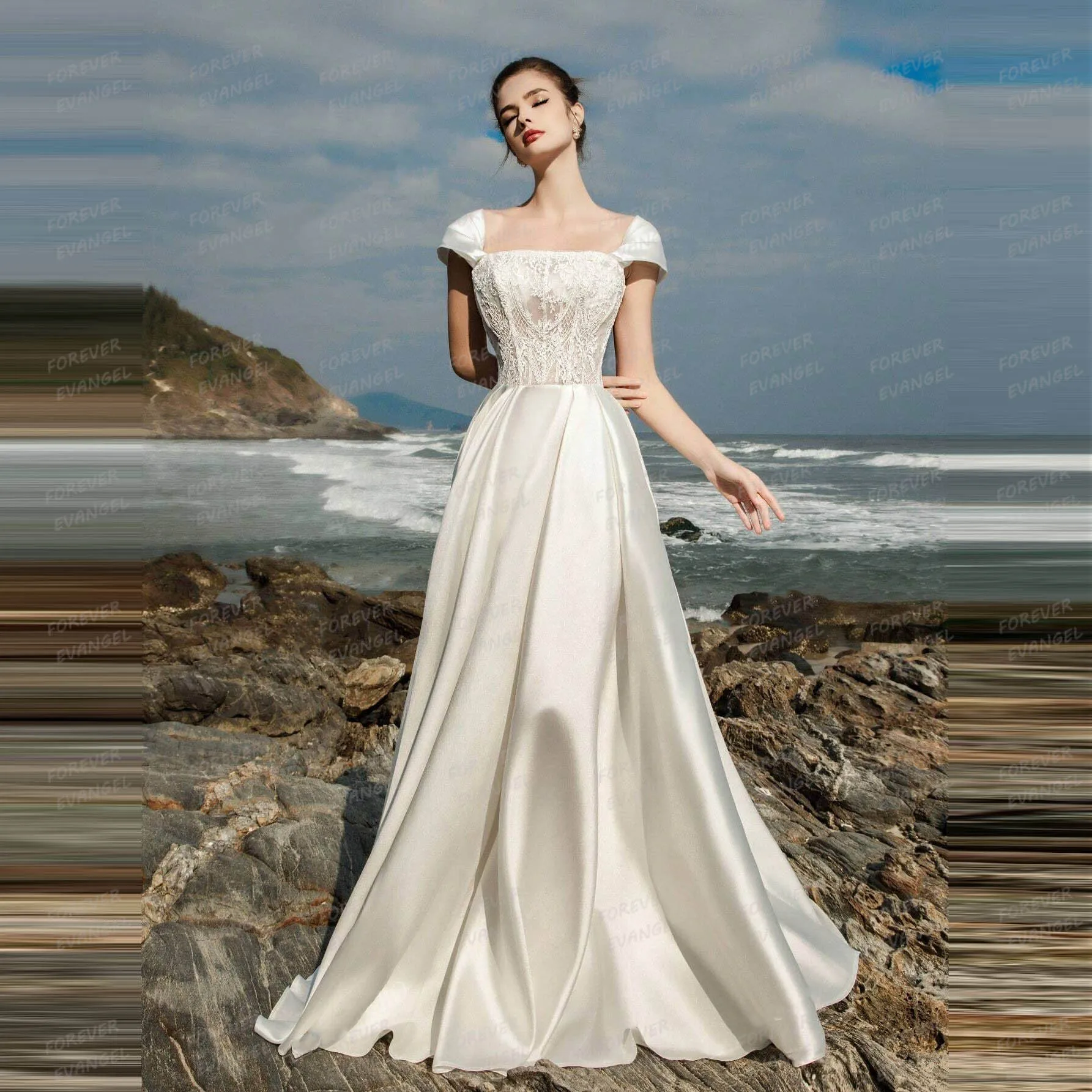 

Elegant Appliques Wedding Dresses A Line Woman's Bride Gowns Satin Sleeveless Gentle Vestidos De Novia Customized Robe De Mariée