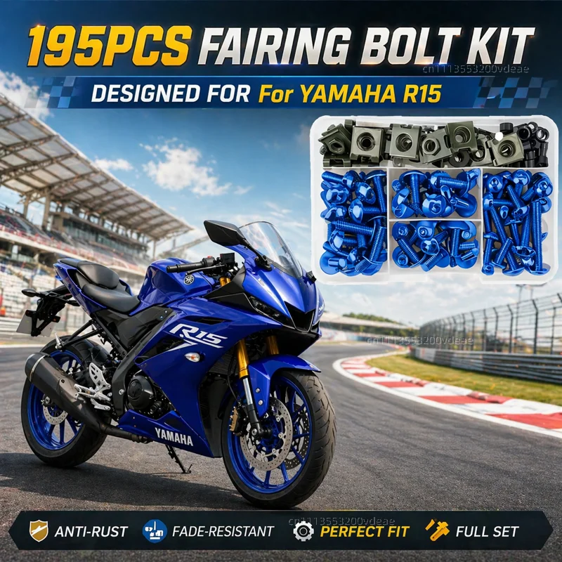 

195Pcs Motorcycle Fairing Bolt Screws Kit Nut Clips For YAMAHA YZFR15 YZF-R15 R15 V3 V3.0 CNC Fastener Hardware Bodywork Repair