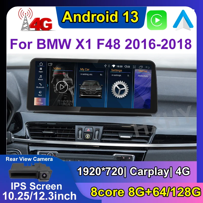 Sistema Android 13 Car DVD Player, 12.3 Polegada, Navegação GPS, Áudio, Carplay para BMW X1, X2, F48, F49, 2016-2018, EVO NBT Radio