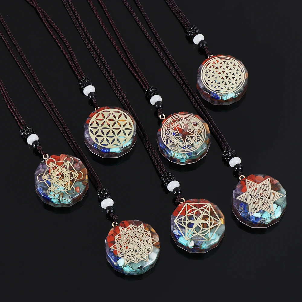 Orgonite Pendant Meditation Healing Balance Sri Yantra Quantum Pendant Natural Crystal Solar Energy Chakra Pendant Necklace