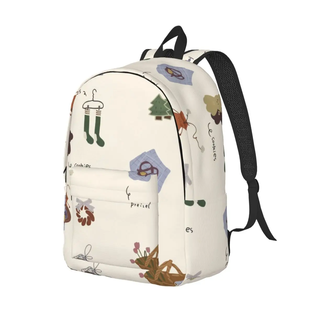Commuter Laptop Bookbag Tossed Whimsical Collage Muted Earthy Cream Muted Multi Lightweight Work Backpack for Office College Men