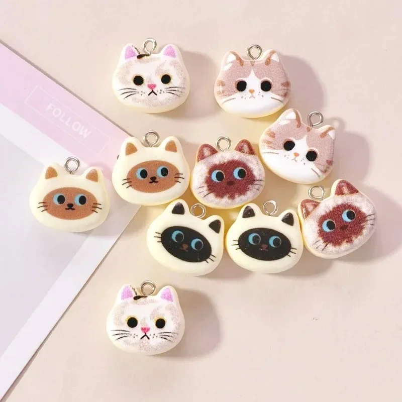 10Pcs Cartoon Kitten Head Resin Charms Cute Cat Face Pendants DIY Jewelry Making Accessories for Earrings Bracelet Keychain