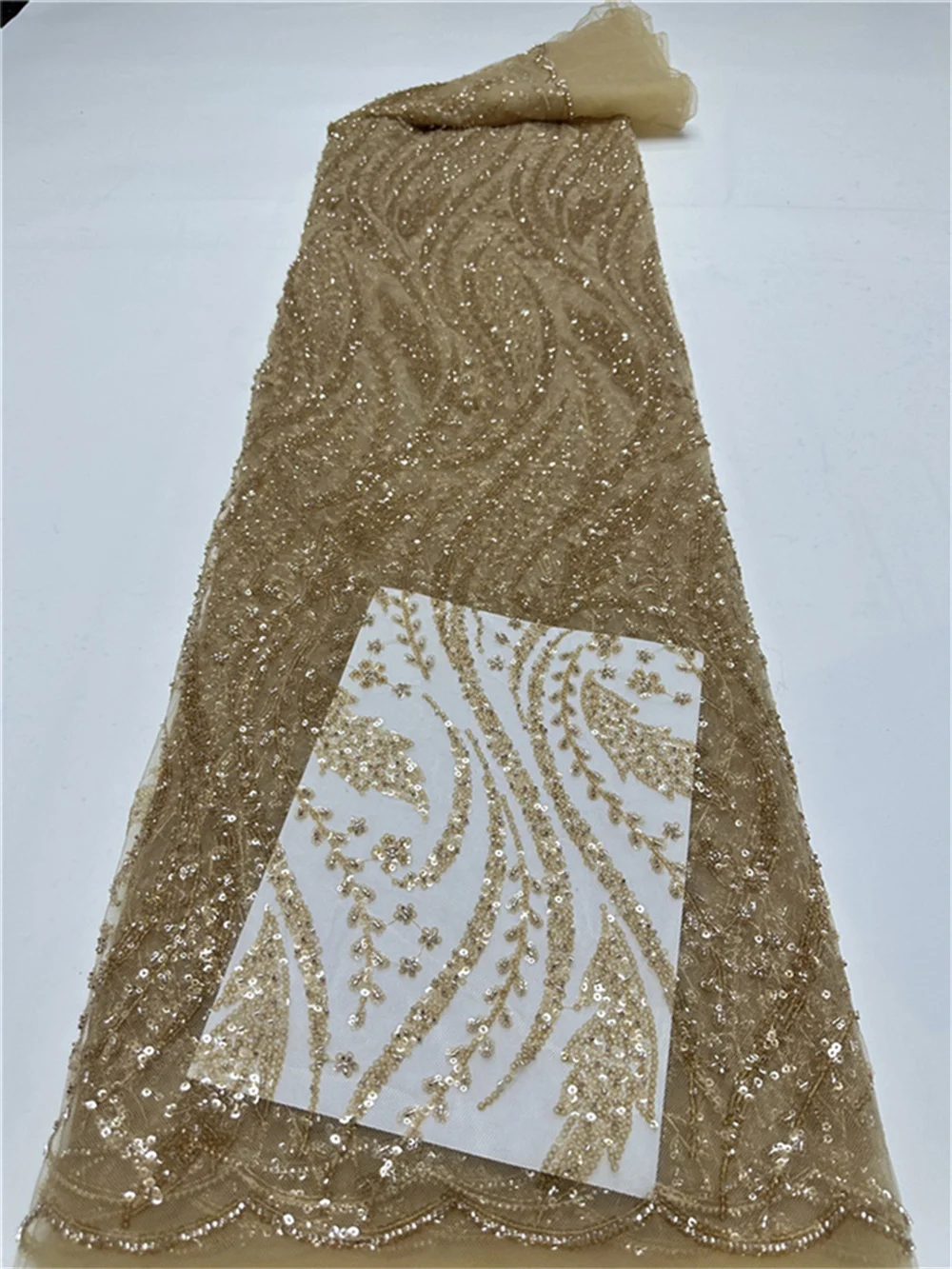 Luxury Gold African Sequins Lace Fabric 2024 Nigerian French Beaded Sequins Tulle Lace Fabric 5 Yards for Women Party Dresses