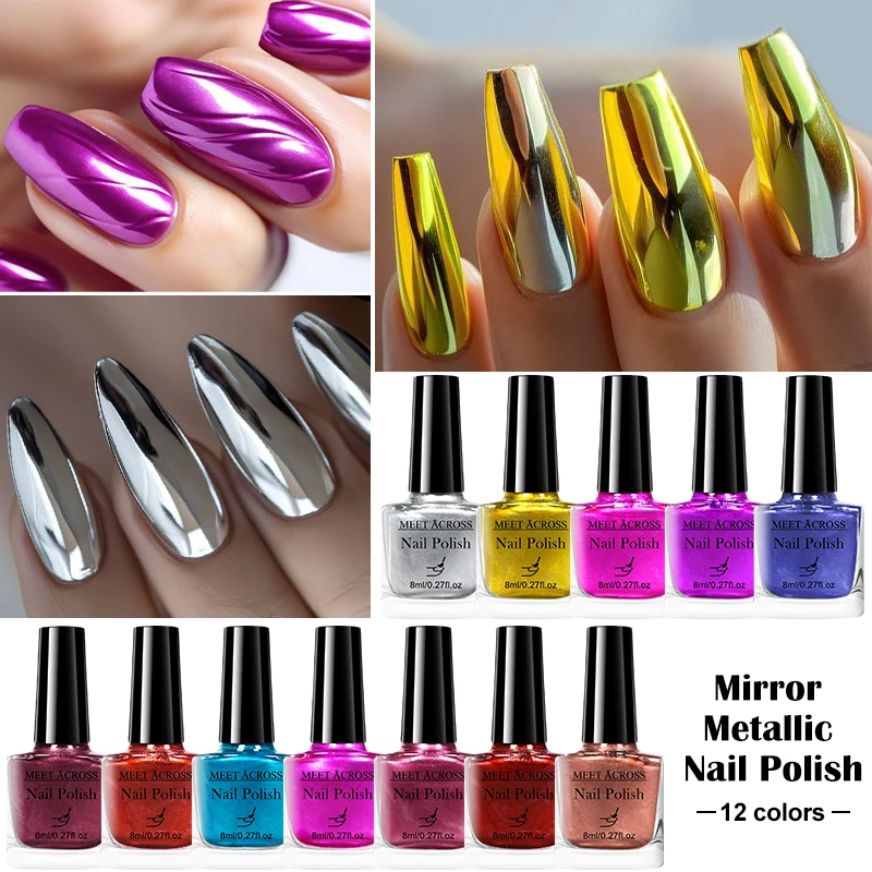 Conjunto de esmalte metálico espelhado, 6 peças, efeito espelhado, secagem rápida, longa duração, sem necessidade de lâmpada, cura, suprimentos para unhas, verniz, manicure, unhas