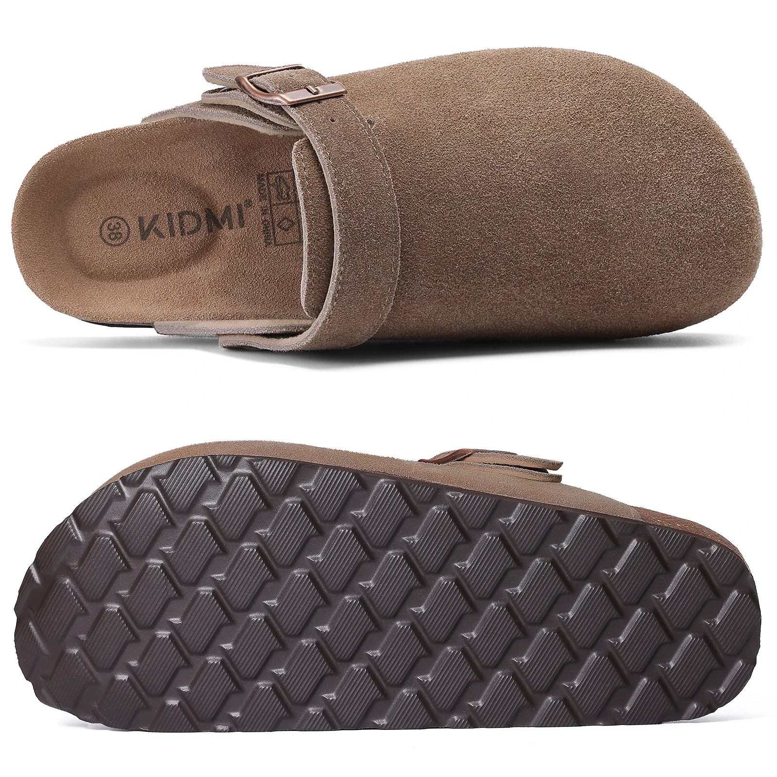 Shevalues Women Cow Suede Clogs With Adjustable Buckle Cork Leather Mules Comfortable Slip on Women Slippers Outdoor Cork Clogs image 2