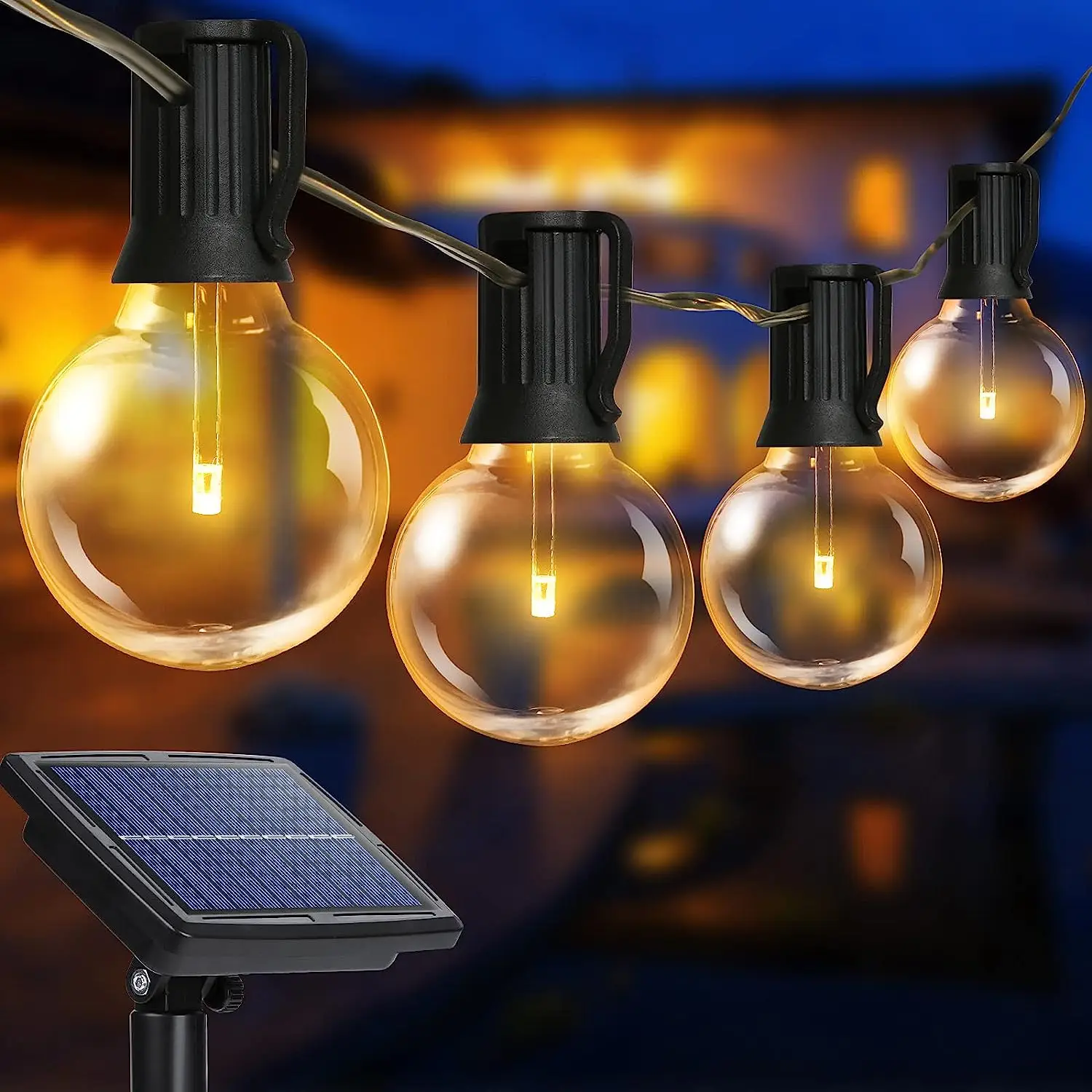 Outdoor Solar Fairy Lights, 9.5 m, 25 + 1G40 LED Bulb Fairy Lights, Outdoor Solar 4 Modes, Weatherproof for Garden Decoration,