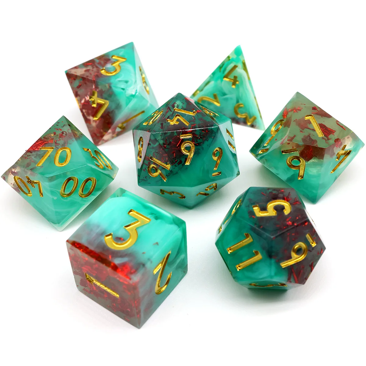 Resin DND Polyhedral Sharp Edge Dice Handmade D&D RPG 7 Pieces Full Set Dice For Role Playing Table Board Game Dice